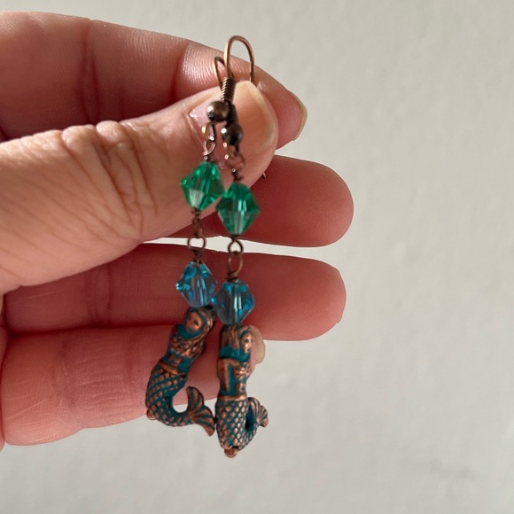 Jewelry - Handmade Vintage Copper Mermaid Dangle Earrings